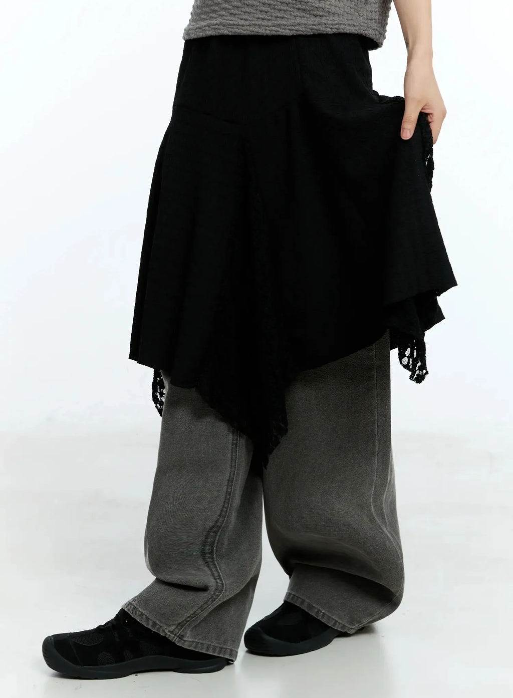 Lace Asymmetric Midi Skirt IU525