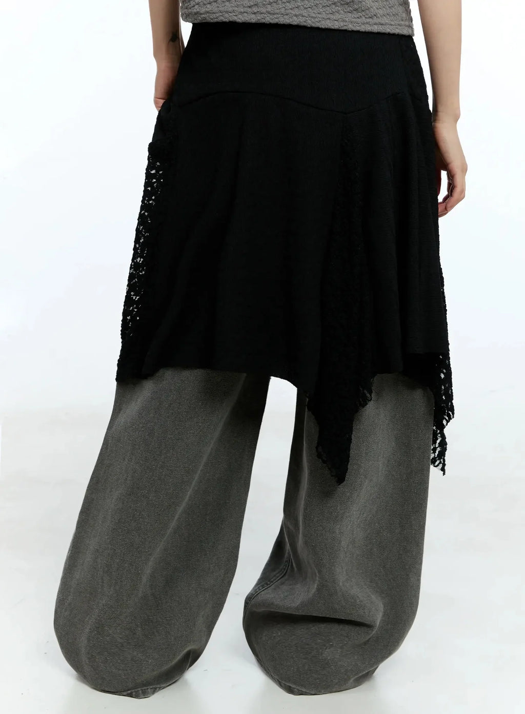 Lace Asymmetric Midi Skirt IU525